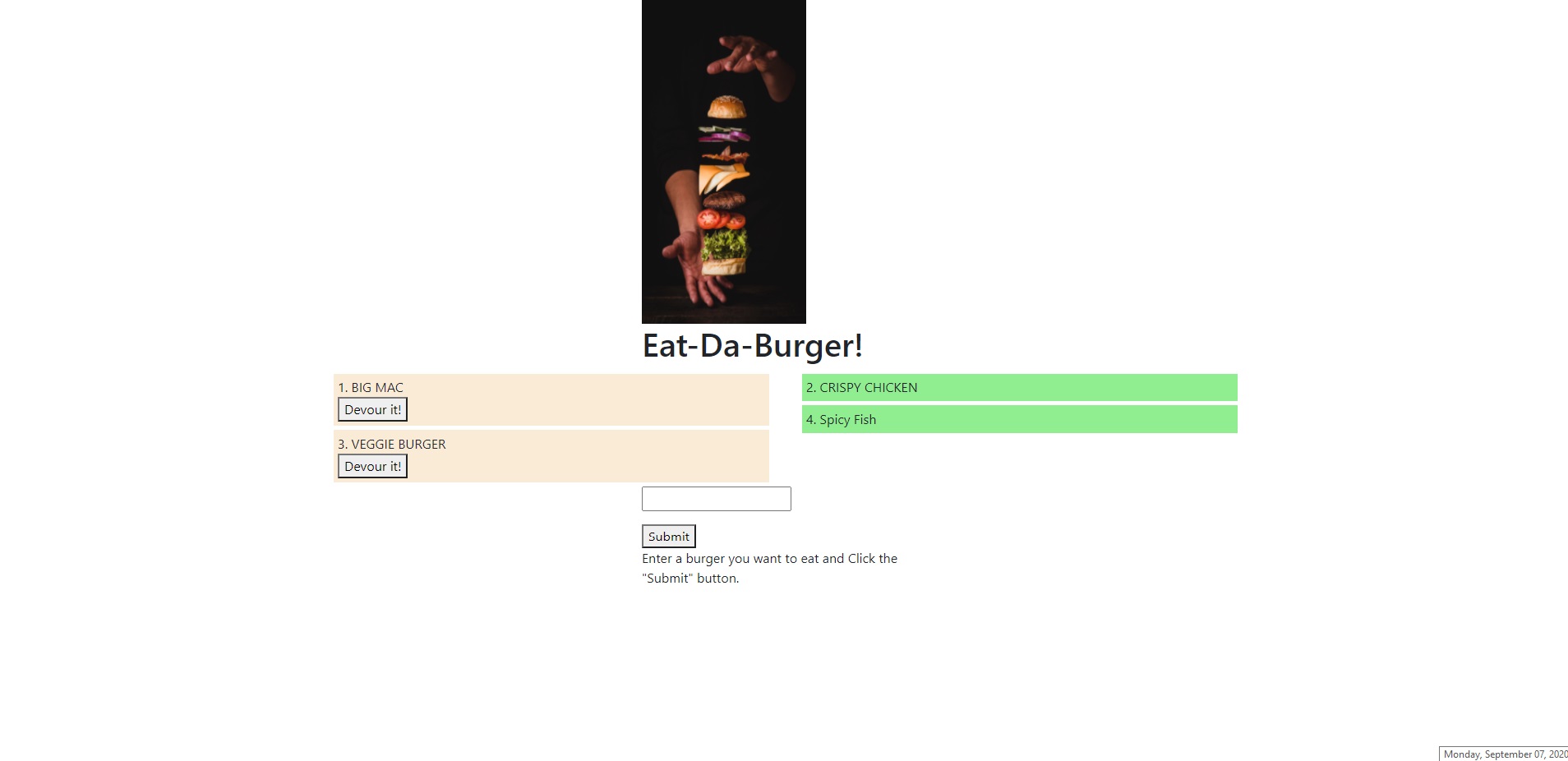 burger logger app